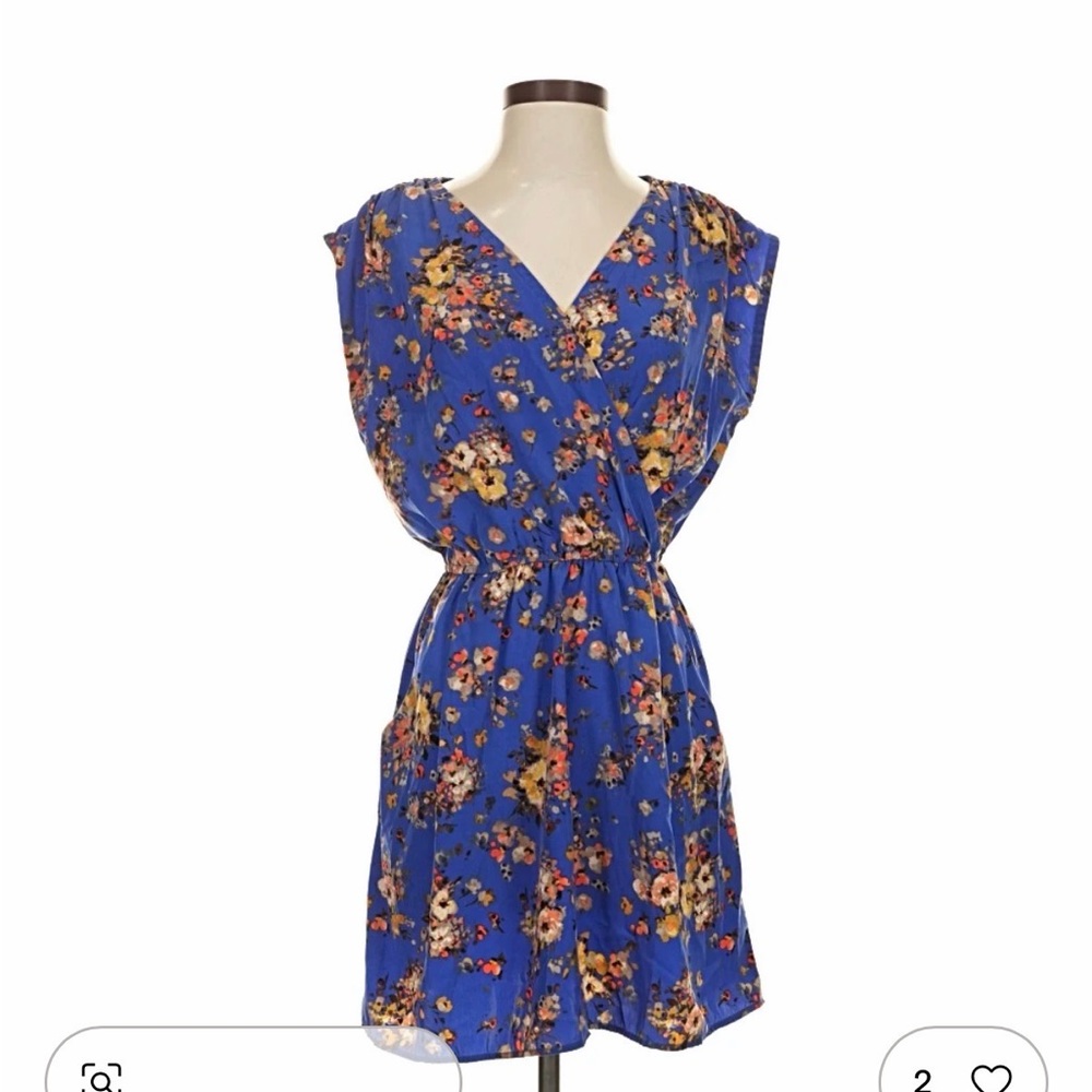 Bar III Royal Blue Floral Surplice Mini Dress